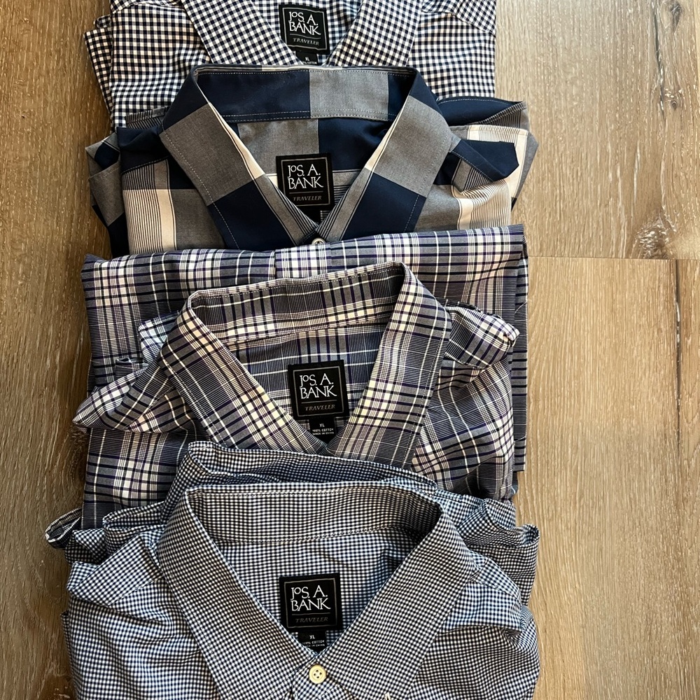 Jos. A. Bank Men's Plaid and Checkered Shirt Collection of 4 Blue & white.